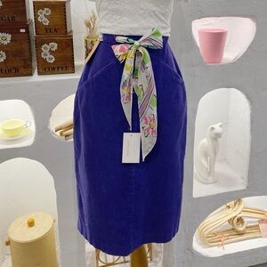 Vintage Dark Purple Corduroy Below the Knee Midi Pencil Skirt